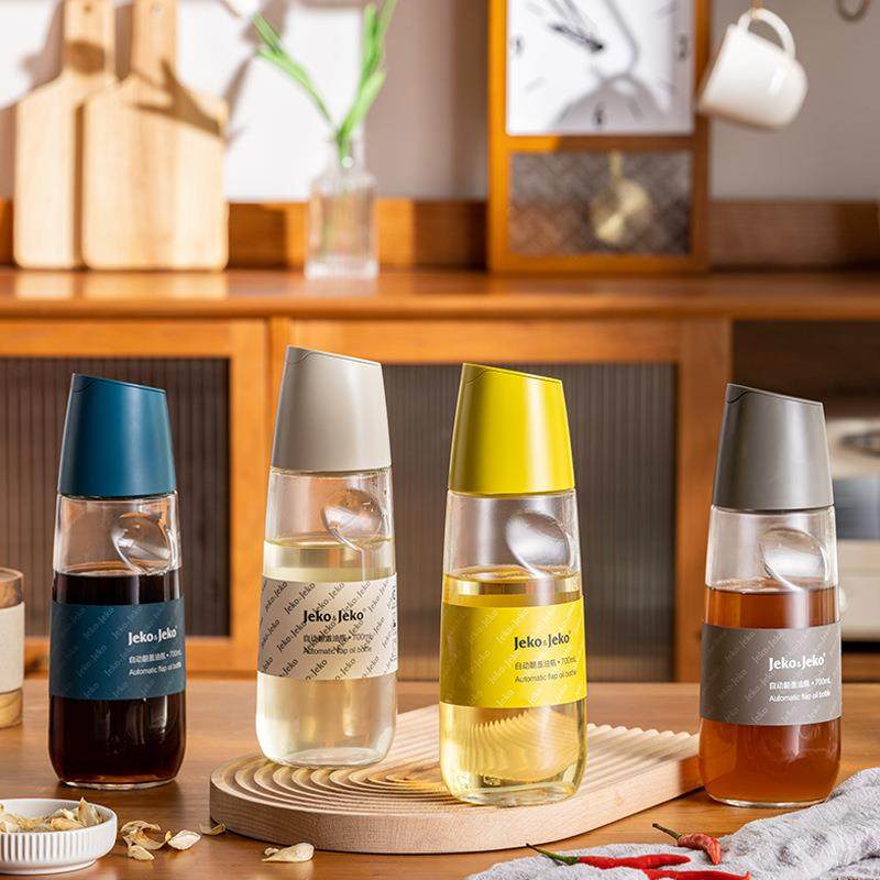 JEKO玻璃自动开合油壶重力油瓶家用厨房装油罐壶翻盖酱油醋调料瓶