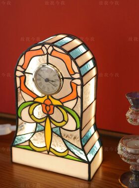 「时光小座钟」纯手工蒂凡尼玻璃 多巴胺 精致复古发光立体座钟
