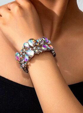 跨境新款百搭手饰欧美时尚百搭满钻奢华弹力手镯热销饰品厂家