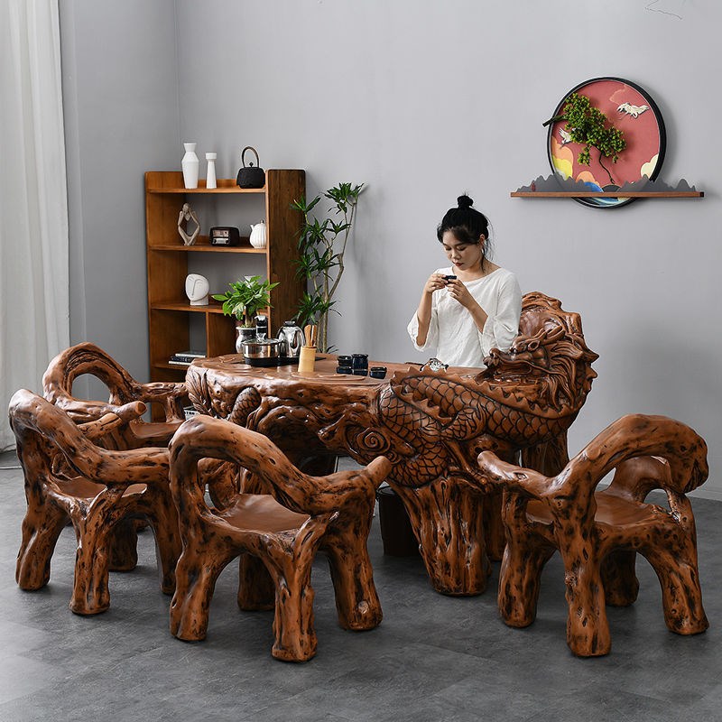 仿根雕喝茶c龙桌椅组合茶具套装一体办公室家用阳台功夫户外泡茶