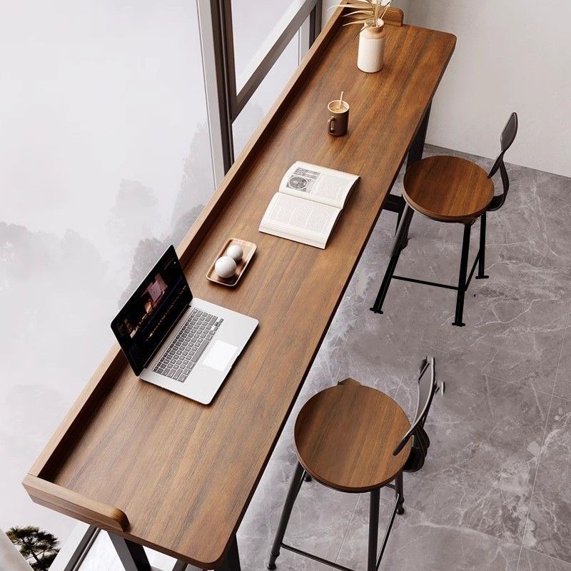 阳台吧台桌子f家用简约实木长条桌靠窗靠墙窄条长桌子高脚桌椅组