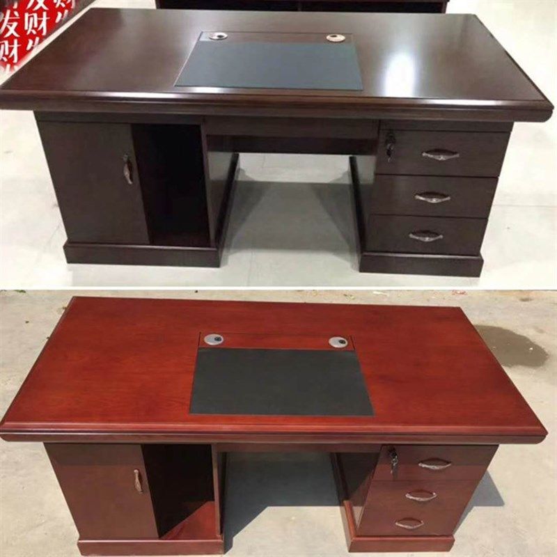 南宁实木办公桌油漆电脑r桌纸皮木皮员工桌主管桌带抽屉财务桌包