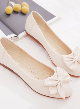 单鞋女2b025新款春秋女鞋豆豆鞋百搭妈妈子夏款软皮软底防滑平底