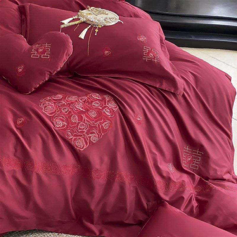 浪漫婚庆四件套红色玫瑰之恋全棉被H套结婚用喜嫁婚房床上用品,床上用品,婚庆床品套件,淘宝优惠券,粉丝福利购,淘宝优惠卷