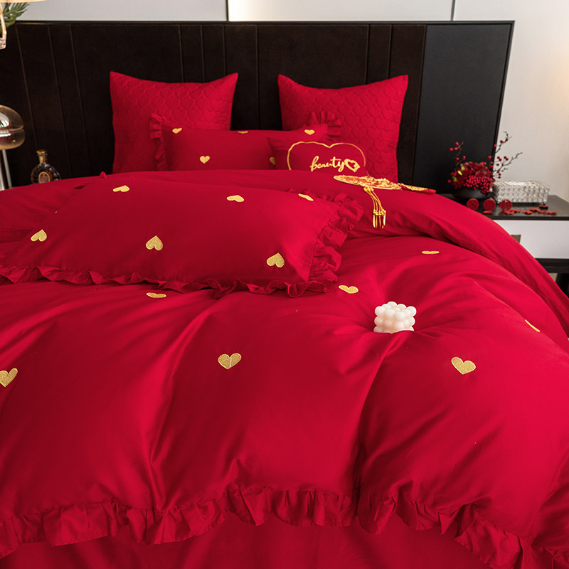 160支长绒棉爱心全棉婚庆x四件套结婚大红色陪嫁喜被床上用品,床上用品,婚庆床品套件,淘宝优惠券,粉丝福利购,淘宝优惠卷