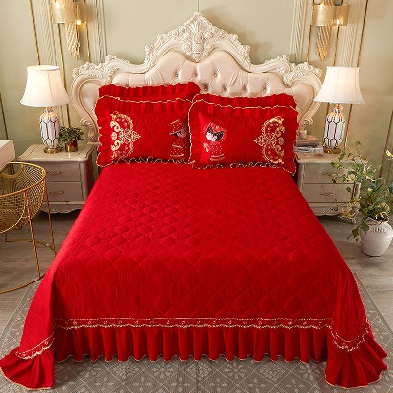 中式结婚庆全棉床盖四件套高级感刺绣花被套大Z红床上用品,床上用品,婚庆床品套件,淘宝优惠券,粉丝福利购,淘宝优惠卷