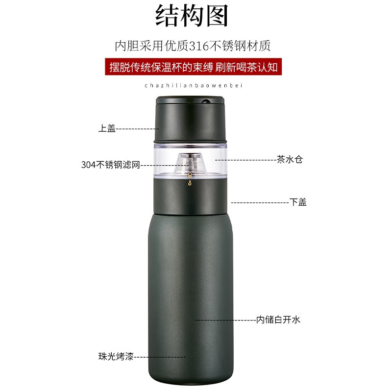 茶之恋茶水分离保温杯高s档316不锈钢便携大容量茶叶泡茶杯带提手