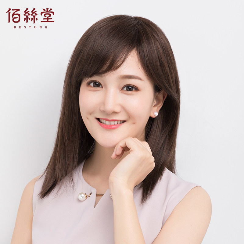 假发女长发真发真人发丝网红自y然全头套式锁骨中长直发圆脸短发