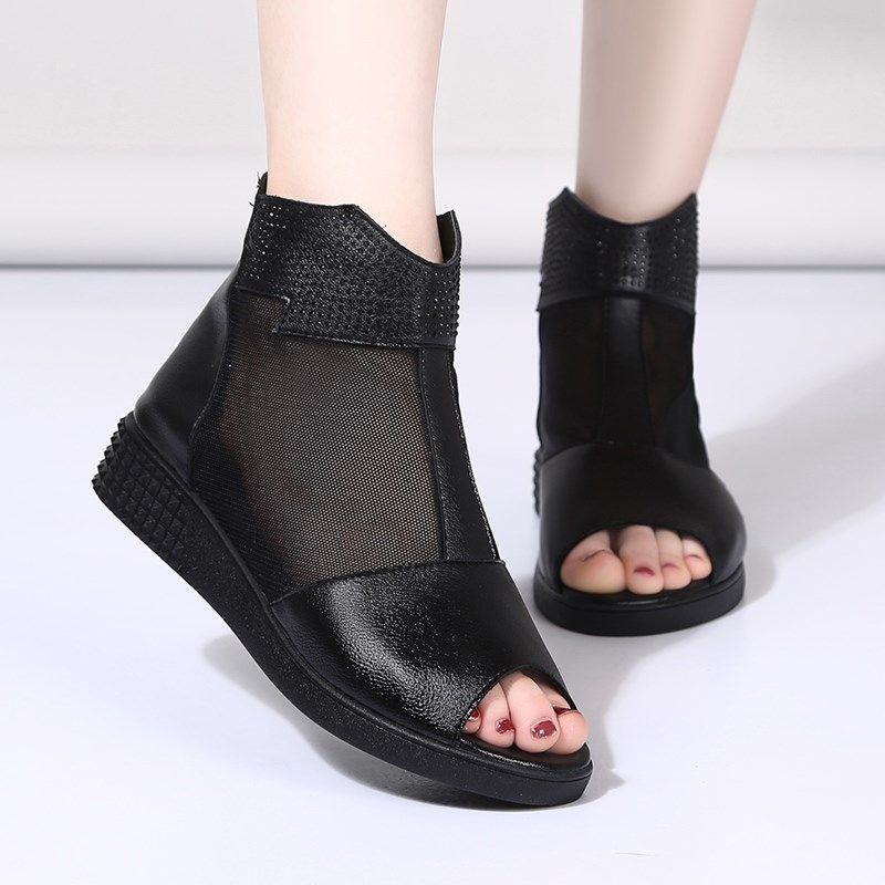 网纱平底女凉鞋夏季透气亮钻镂空大H码妈妈鞋孕妇防滑鱼嘴凉靴,女鞋,罗马凉鞋,淘宝优惠券,粉丝福利购,淘宝优惠卷