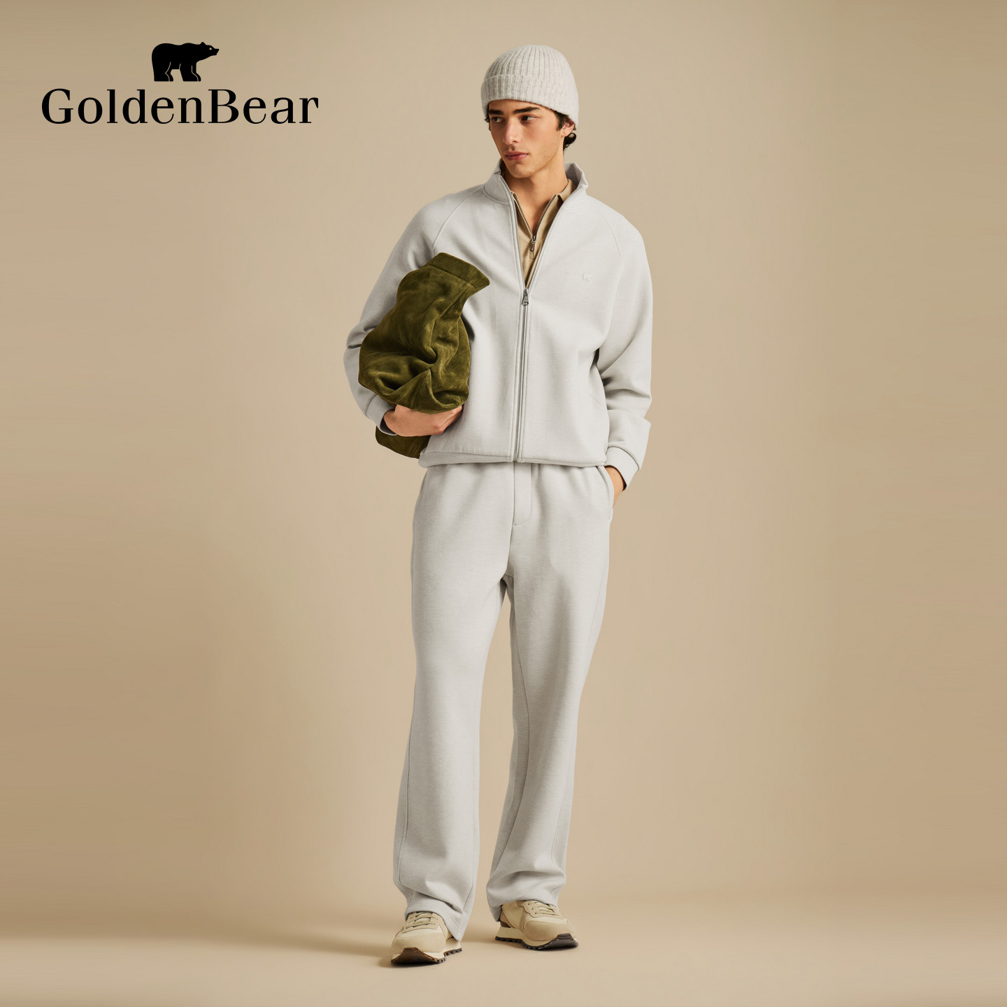【含绵羊毛】GOLDEN BEAR/金熊男士两件套立领卫衣休闲直筒裤套装