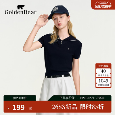 【夏季新品】GOLDEN BEAR/金熊2026女士学院风休闲套头短袖针织衫
