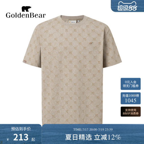 GOLDEN BEAR/金熊2026夏季新品男士休闲时尚满身印花圆领短袖T恤