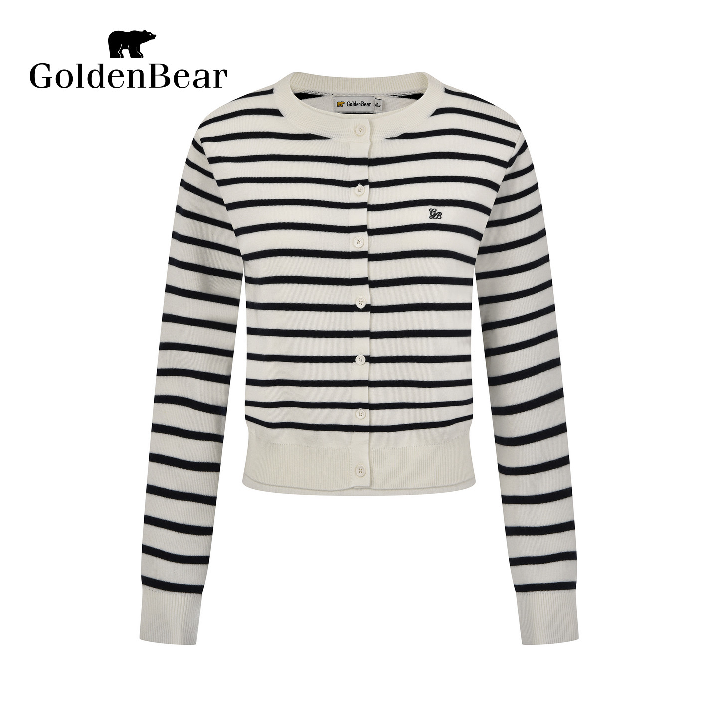 【含绵羊毛】GOLDEN BEAR/金熊26秋季女士假两件条纹长袖针织开衫
