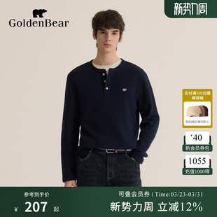 BEAR 上衣亨利领棉感长袖 金熊 男装 T恤 春季 GOLDEN