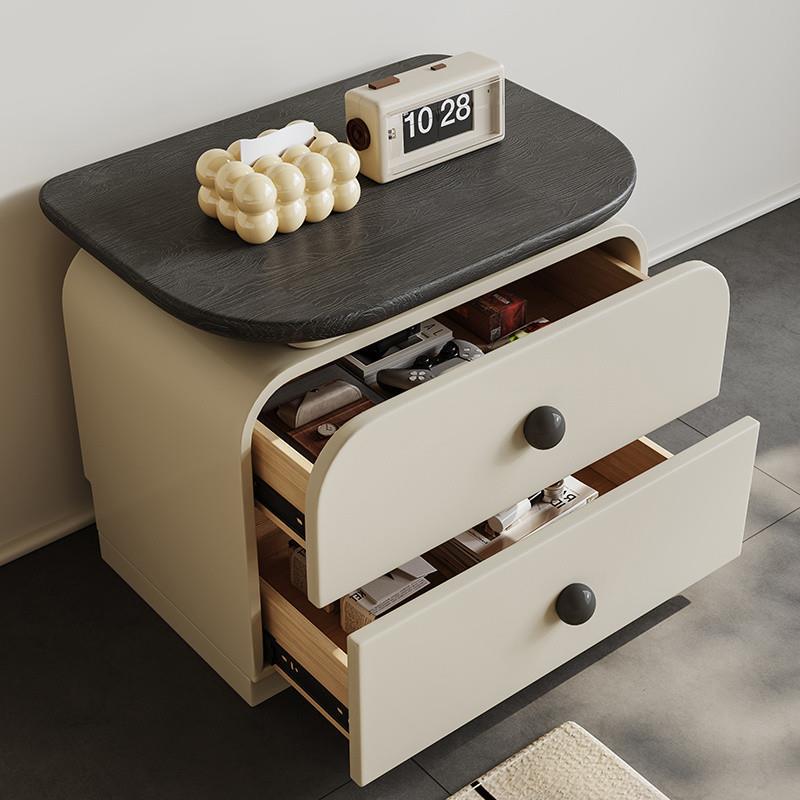 ir小型设计款奶油风中古实木床头柜收纳柜家用卧室胡桃木复古创