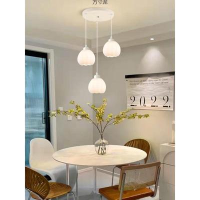 奶油风三头家用餐厅吊灯南瓜灯现代简约吧台实木餐桌饭厅灯具