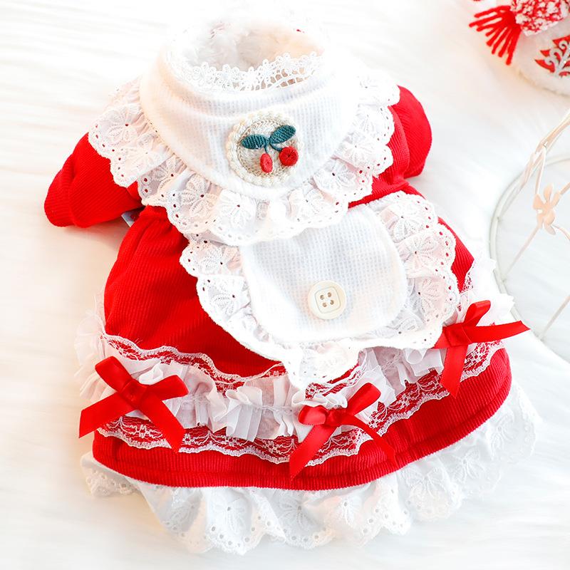 狗狗衣服秋冬装厚款猫咪公主萝莉新年红裙可爱小型犬泰迪宠物4839