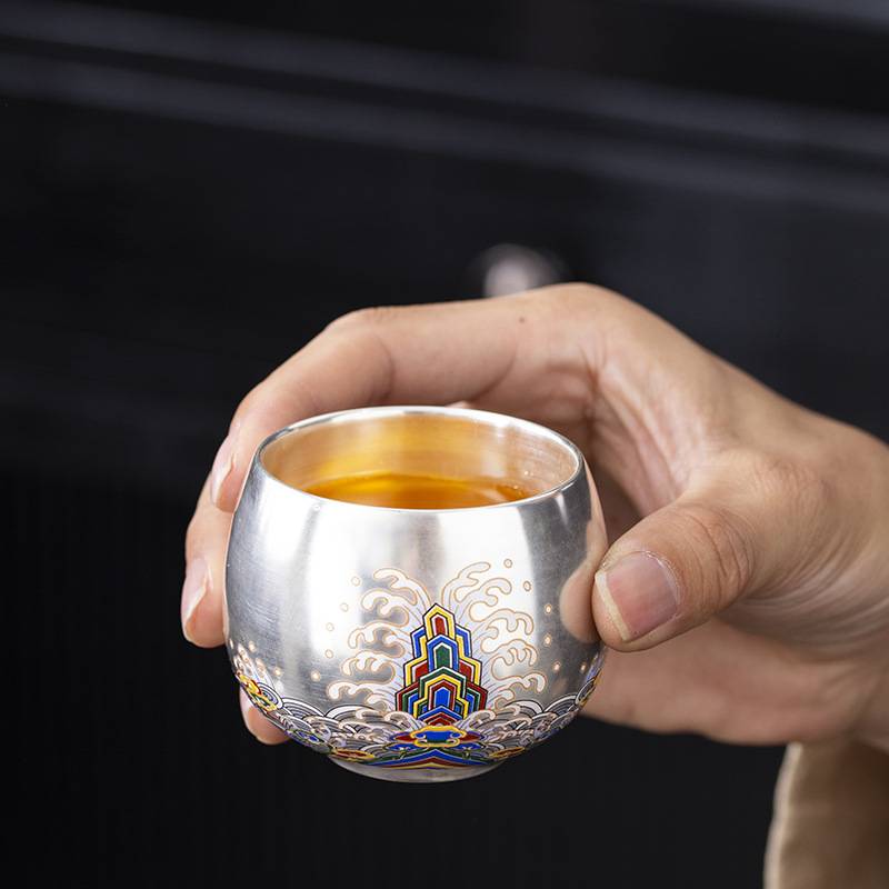 江海无涯鎏银主人杯高档家用陶瓷个人单杯对杯茶杯功夫茶具礼盒装