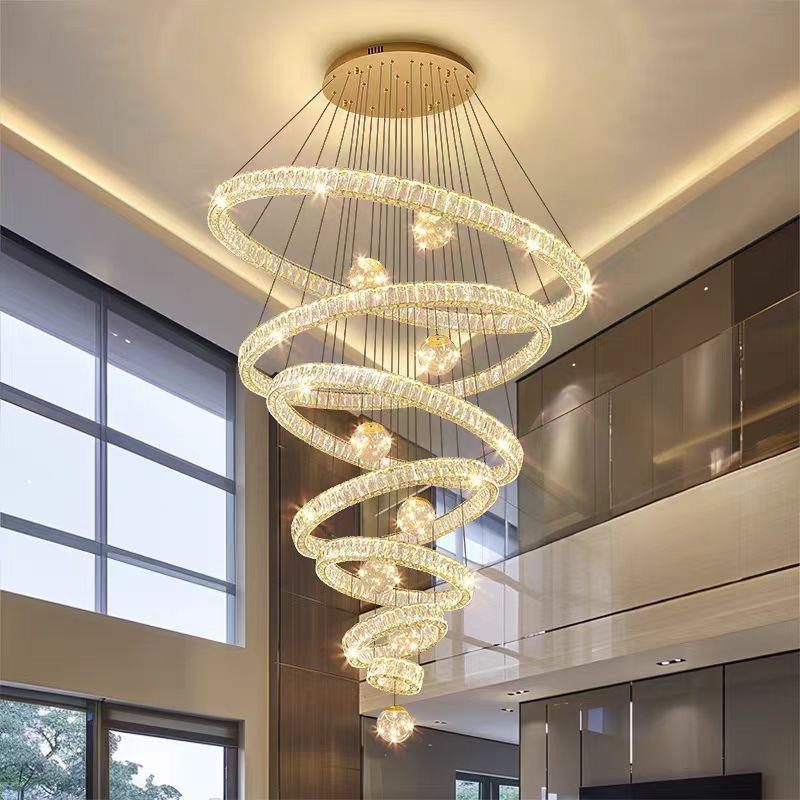 复式楼大吊灯客厅灯别墅挑空楼梯轻奢水晶灯楼中楼酒店工程大吊灯