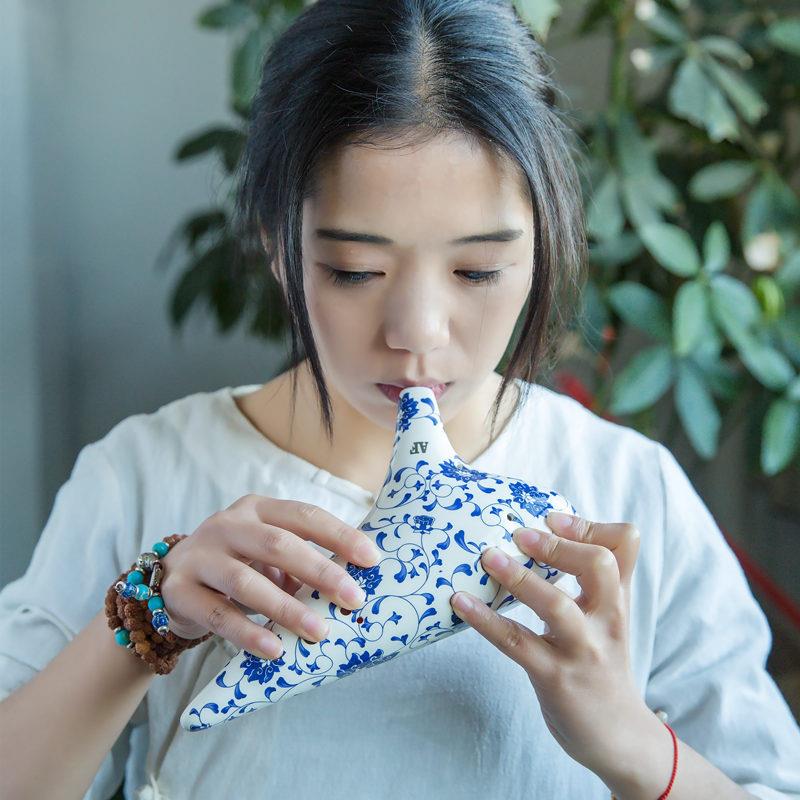 文笙 12孔中音F/AF调专业陶笛 音准音色好 青花瓷演奏陶笛