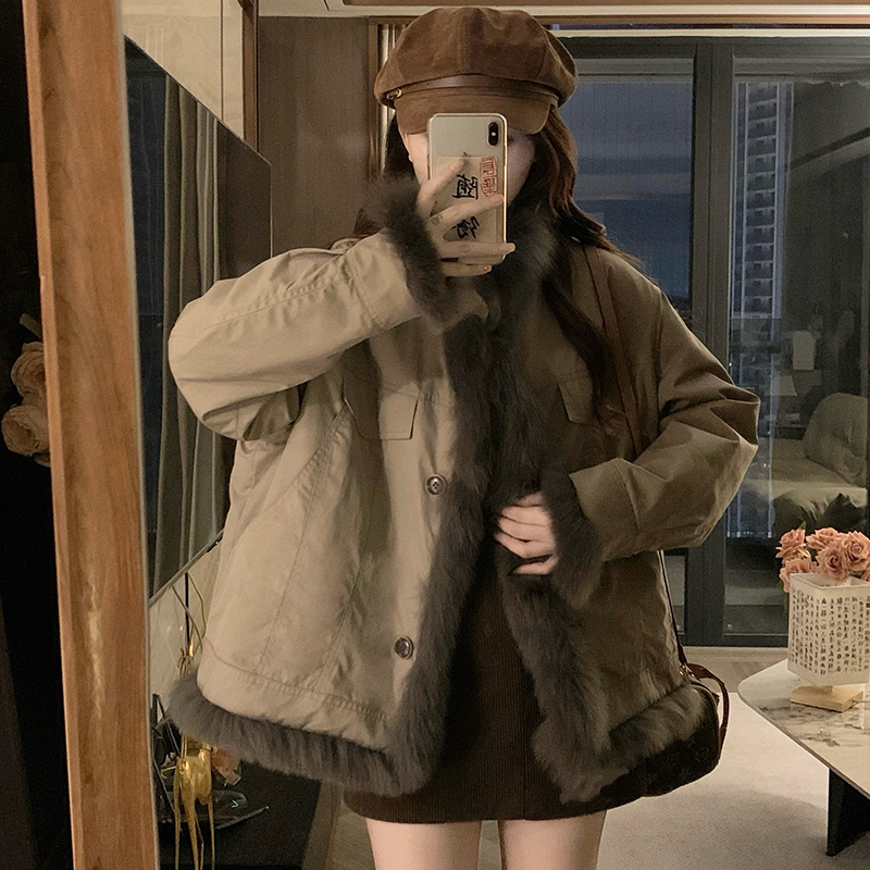 洋气兔兔进口狐狸毛整皮兔毛两面穿皮草2025冬外套派克服女