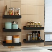 免打孔调料架厨房黑色置物架不锈壁挂式 调味架油盐酱醋收纳挂架子