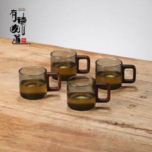 品茗杯 玻璃小茶杯烟灰色小杯子带把家用喝茶耐热功夫茶具茶杯套装