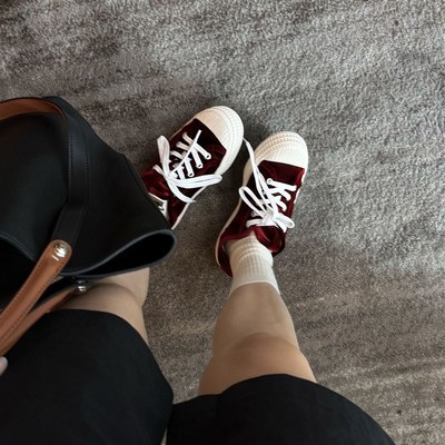 CHU楚妞丝绒系带休闲鞋2025夏季新K款女百搭低帮厚底帆布板鞋