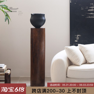 中古风实木墩底座圆形柱子雕塑台B民宿客厅沙发侧装饰品炭化木花
