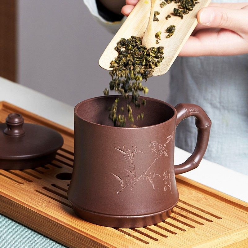 尊壶宜兴紫砂泡茶杯原矿紫泥盖y杯办公大容量带把杯子竹节陶瓷水,餐饮具,茶杯,淘宝优惠券,粉丝福利购,淘宝优惠卷