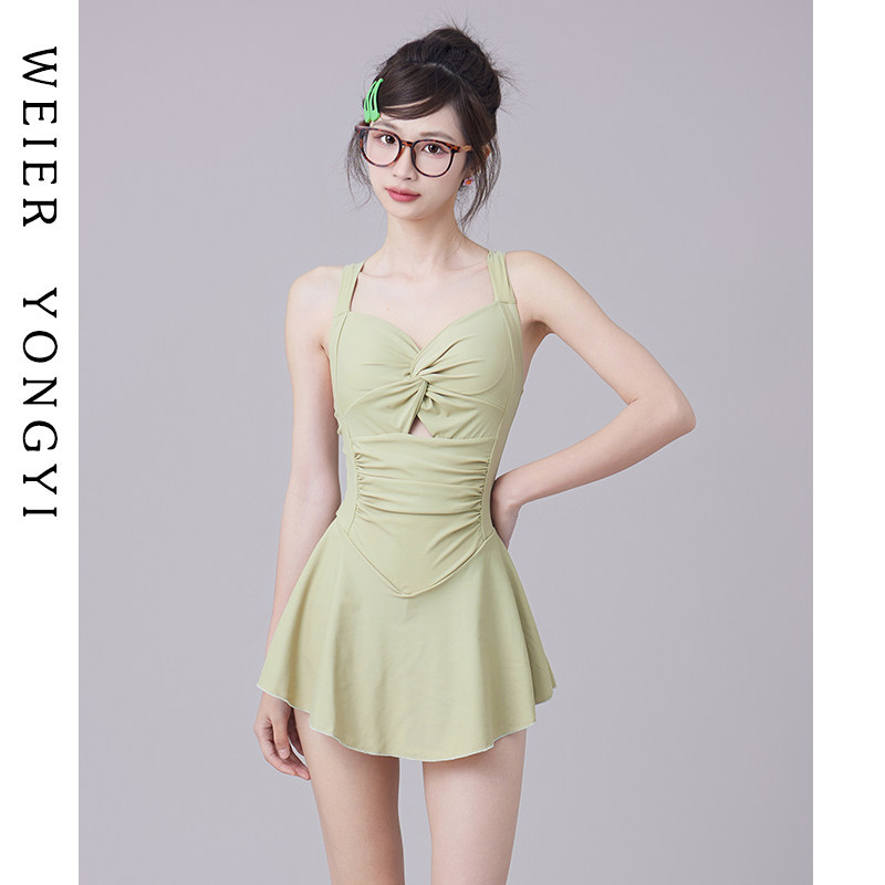 泳衣女款高级感连体裙式平角小胸聚E拢保守遮肚显瘦收腰温泉游泳