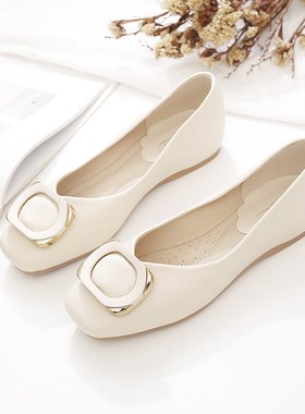 单鞋女平底鞋2024o年春秋新款女鞋妈妈鞋子百搭浅口软皮软底豆豆