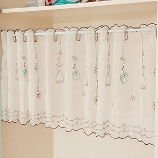 免打孔可爱遮光小窗户半截纱帘装饰飘窗短窗帘厨房卧室短帘半帘