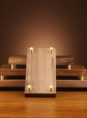 铜欣祥 胡桃木原木搭配底座新中式摆件长方形实木质带铜底底座
