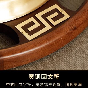 新中式实木挂钟客厅家用黄铜钟表简约挂表高档免打孔挂墙静音时钟