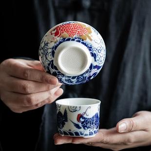 龙鱼茶漏套组家用陶瓷茶滤泡茶过滤器全瓷滤孔功夫茶具零配件