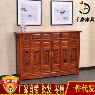 南榆木餐边柜 仿古六门门斗鞋 柜 木质玄关储物柜 雕花木质收纳柜