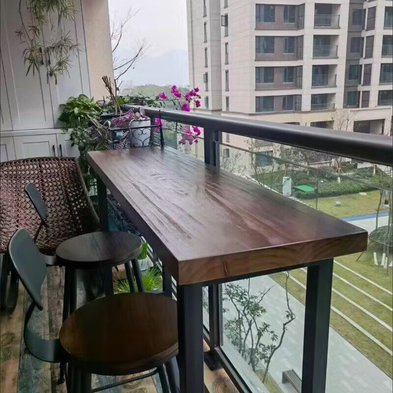 阳台家庭吧台桌简l约实木靠窗长条桌高低脚窄桌高脚桌靠墙桌椅