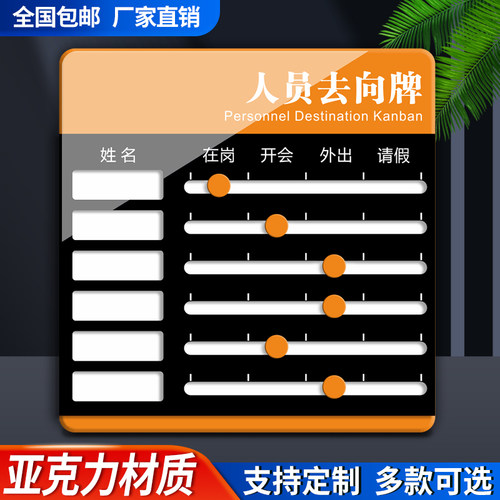 亚克力人员去向牌定制员工岗位状态标识牌公司科室办z公室牌工作