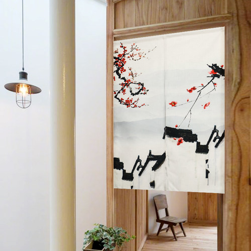 中式玄关进门布艺l门帘隔断帘卫生间厕所半帘布帘子免打孔挂帘
