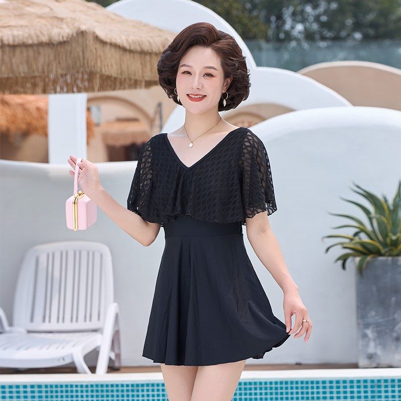 泳衣202d5新款泡温泉妈妈款中老年女保守遮肚显瘦大码宽松游泳装