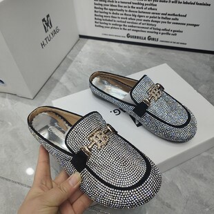 夏季新款女e鞋时尚满钻豆豆底包头链子懒人拖鞋女凉鞋拖半拖大码4