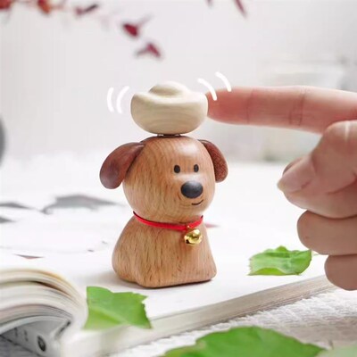 山舍|来财元宝狗狗摆件实A木可爱旋转车桌面载装饰礼物