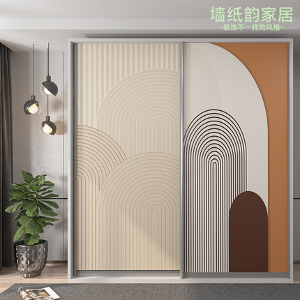 衣柜贴纸法式墙纸自粘卧室装饰推拉门F贴画移门玻璃门翻新柜子壁
