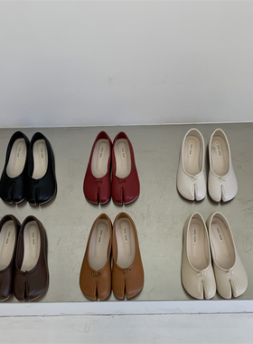 红色包鞋女平底20m23年秋季新款浅口猪蹄分趾一脚蹬软底奶奶豆豆