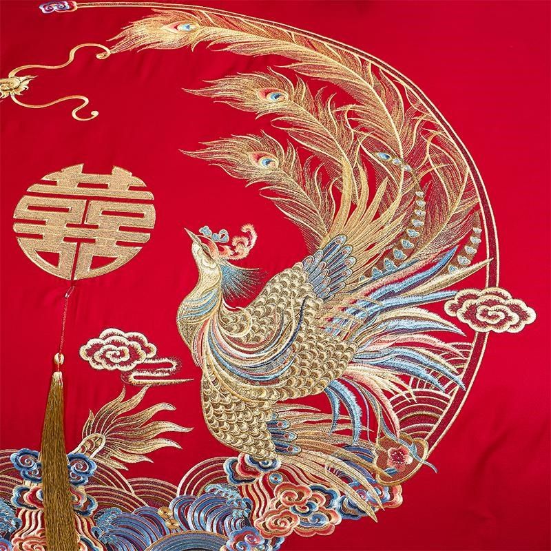 100支长绒棉婚庆四件套结x婚全棉刺绣被套大红8件套床上用品件,床上用品,婚庆床品套件,淘宝优惠券,粉丝福利购,淘宝优惠卷