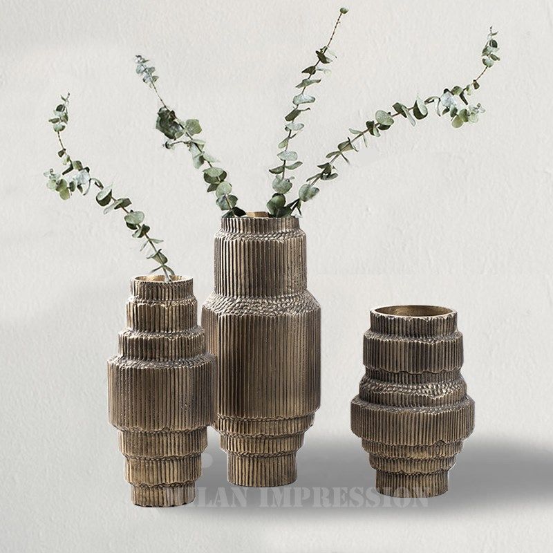 现代中式花瓶摆件金属花器样板B房客厅个性软装饰品齿轮装饰品
