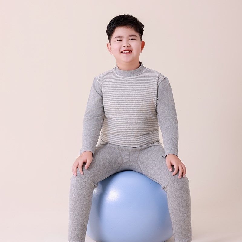 胖男童秋衣秋裤套m装学生秋冬加肥加大码保暖中领全棉毛衫棉毛裤