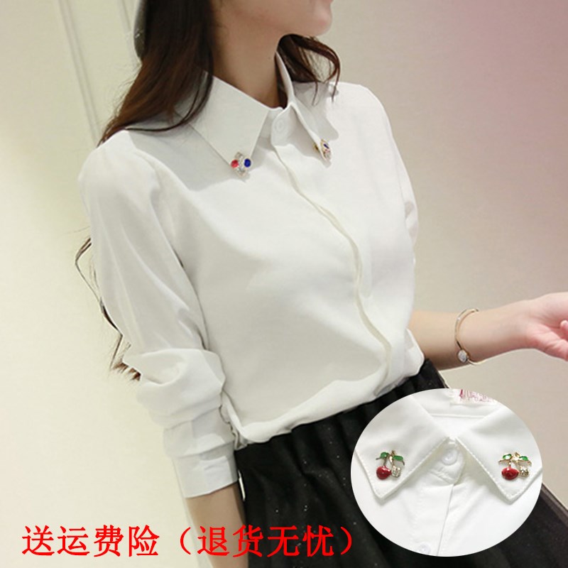 秋冬大码加绒带钻白衬衫女长袖宽松胖mm加厚保暖T打底衫职业装衬