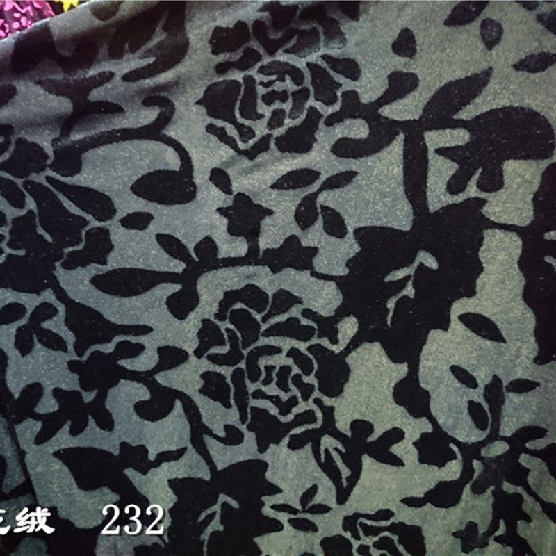 黑色 牡丹花 烂花面s料 制衣丝绒布料 烂花绒面料布料